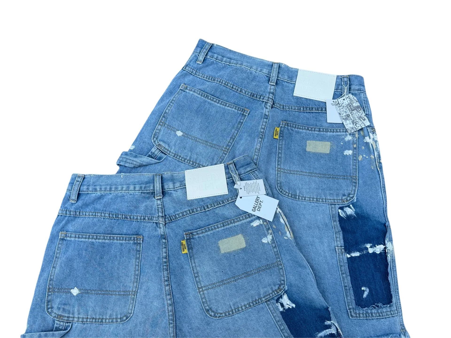 P200💰GD098 GALLERY DEPT splashing ink and paint destroying the edges, retro washed and distressed high street logging workwear denim shorts Workmanship: original accessories Customized original Logo buttons YKK zippers 6 complete labels Original hang tag Color: blue Size: S-XXL (28 30 32 34 36)